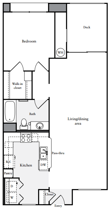 One bedroom one bath apartment floorplan